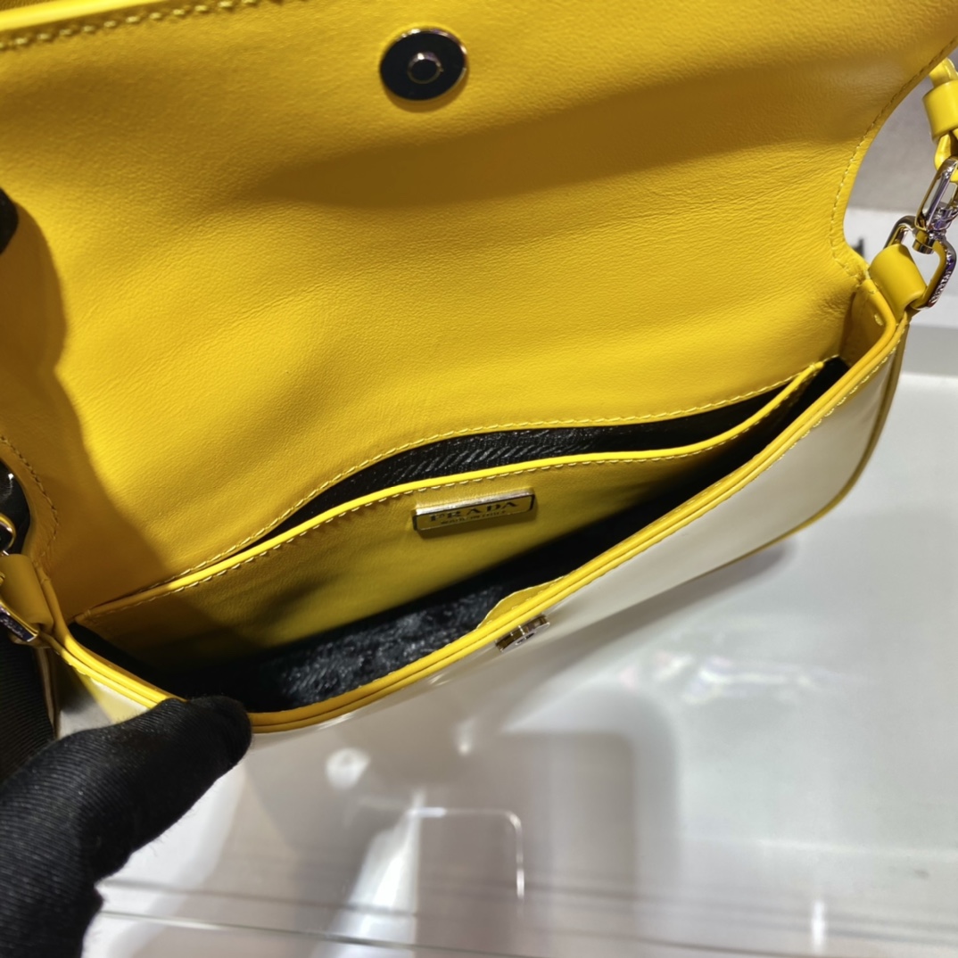 Prada Cleo Brushed Leather Shoulder Bag With Flap Yellow 1BD311